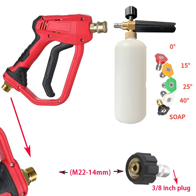 Foam Cannon for Pressure Washer Car Wash Foam Gun Kit M22-14mm and Quick Inlet Connector with Quick Connector 5PCS Nozzle Tips