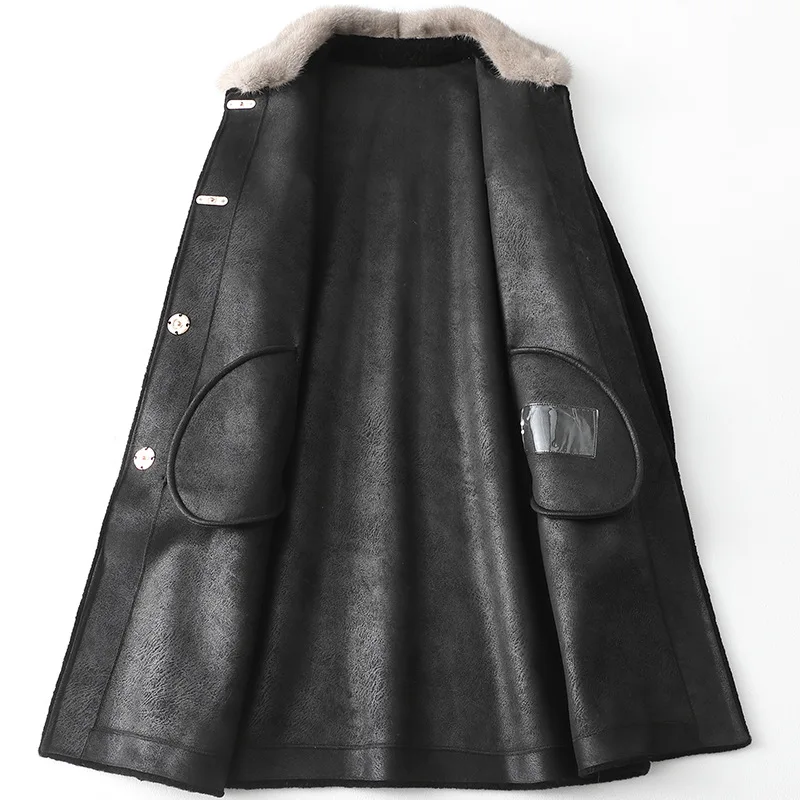 Winter Wool 2022 fashion mink wool collar sheep shearling coat for women