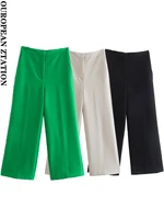 pailete women 2022 fashion side pockets wide leg pants vintage high waist zipper fly female trousers mujer