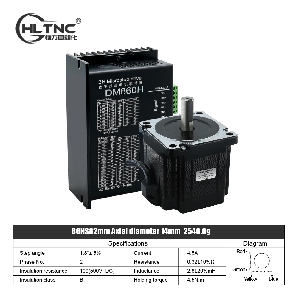 

Шаговый двигатель Nema34 с открытым или закрытым контуром 86HS8DC двигатели нм с драйвером DM860H / HBS86H + 3 М кабели кодировщика для маршрутизатора с ЧПУ