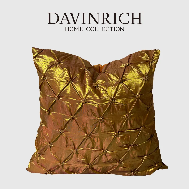 

DAVINRICH Italian Retro Amber Gold Cushion Covers Designer Wrinkle Geometry Decorative Throw Pillow Case For Bedroom Sofa Couch