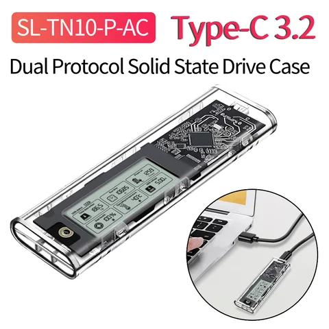 Корпус твердотельного накопителя M.2NVME/NGFF с двумя протоколами Стабильная передача Корпус привода с цифровым дисплеем Внешний адаптер M.2 SL-TN10-P-AC