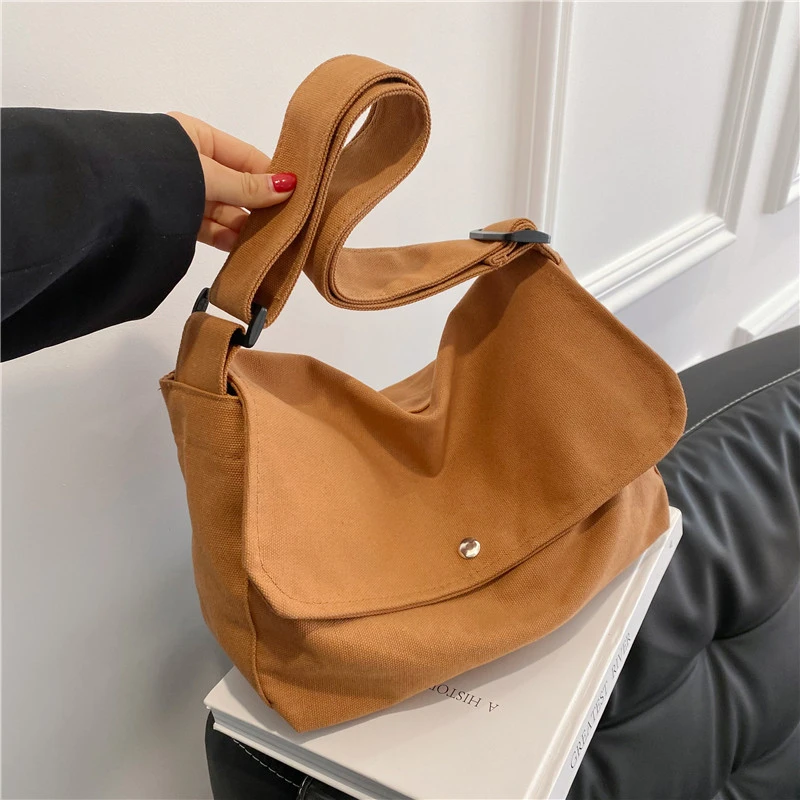 2023 New Korea Shoulder Bags For Women 100% Cotton Crossbody Bags Unisex Solid Color Simple Satchels Preppy Style Casual Totes