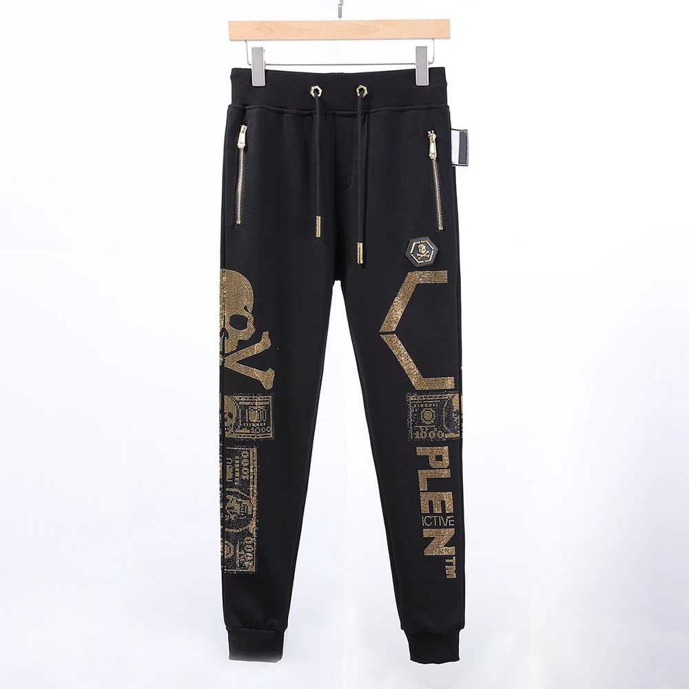

2022 Pants Men Gold Coin Skull Letter Hot Diamond Fashion Cotton High Street Hip Hop Spring and Autumn sweatpants Slim Fit