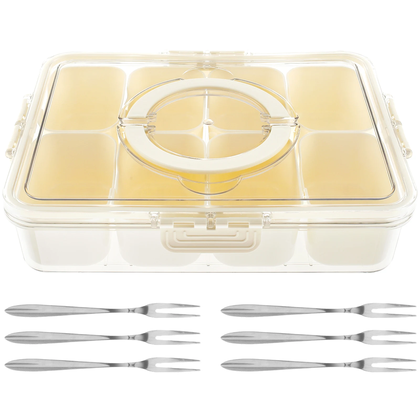 

Divided Serving Tray with Sealing Lid 8 Compartment Snack Platters Organizer with Hidden Handle Food Storage Containers with 6