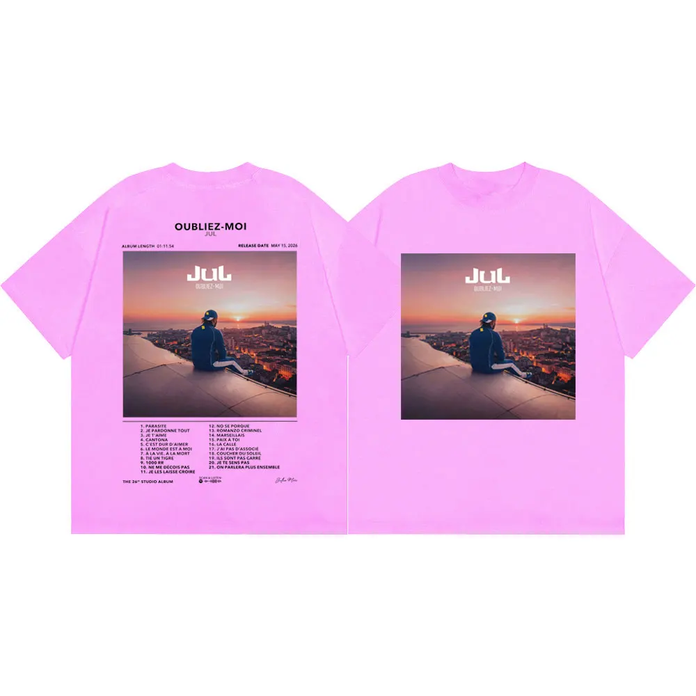 Фото Футболки с графическим принтом «Rapper Jul Oubliez Moi Album Poster» для мужчин и женщин, модные хип-хоп футболки с коротким рукавом, летние повседневные свободные футболки №4