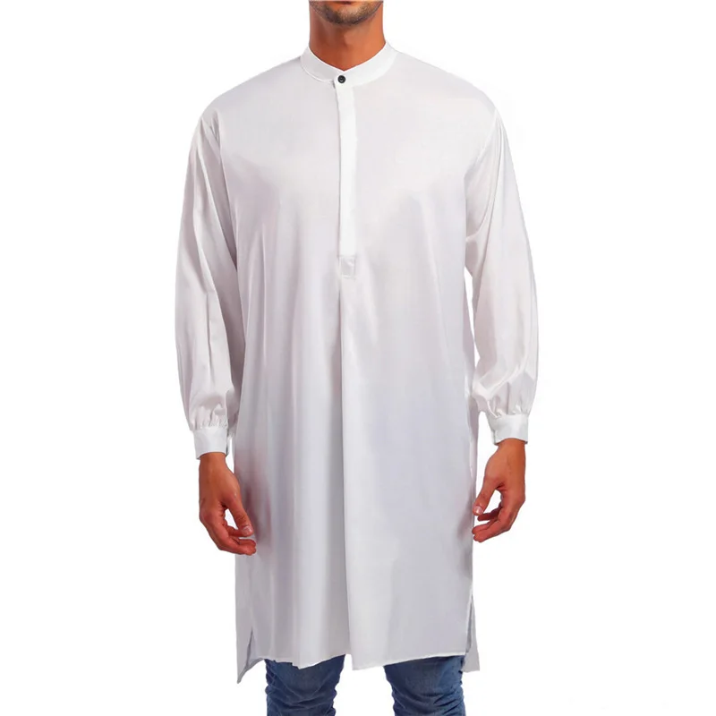 2023 New Arab Style Fashion Simple Long Men's Shirt Muslim Robe Casual Cotton Muslim Dress Men Clothing Abaya