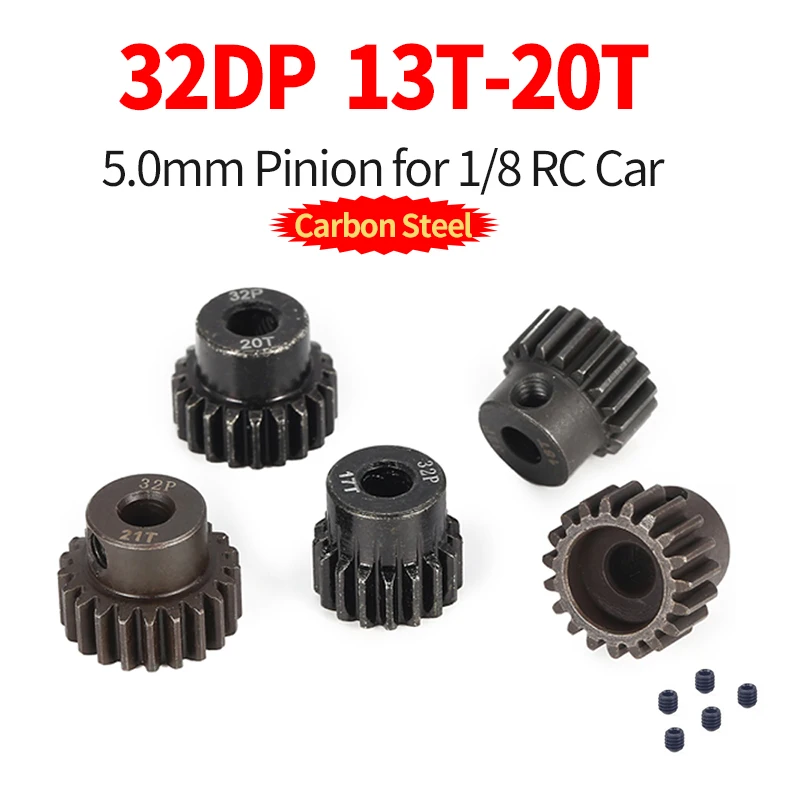 

Surpass Hobby 32DP 5mm 13T 14T 15T 16T 17T 18T 19T 20T 21T Carbon Steel Pinion Metal Motor Gear for 1/8 RC Car Model M0.8