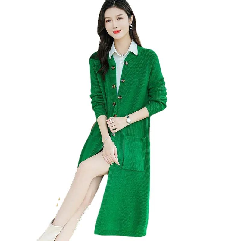 Осенне-зимний модный женский шерстяной вязаный кардиган пальто новая Длинная