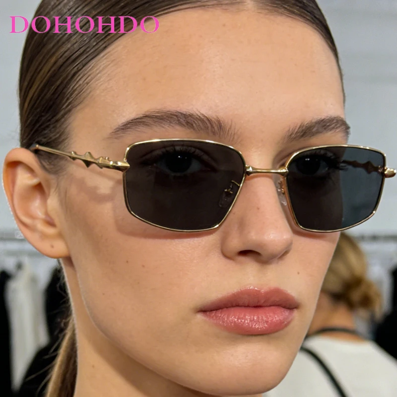 Фото DOHOHDO новые квадратные очки в японском стиле Harajuku для женщин, модные металлические очки без макияжа в стиле Y2K, мужские ретро-очки UV400 №1