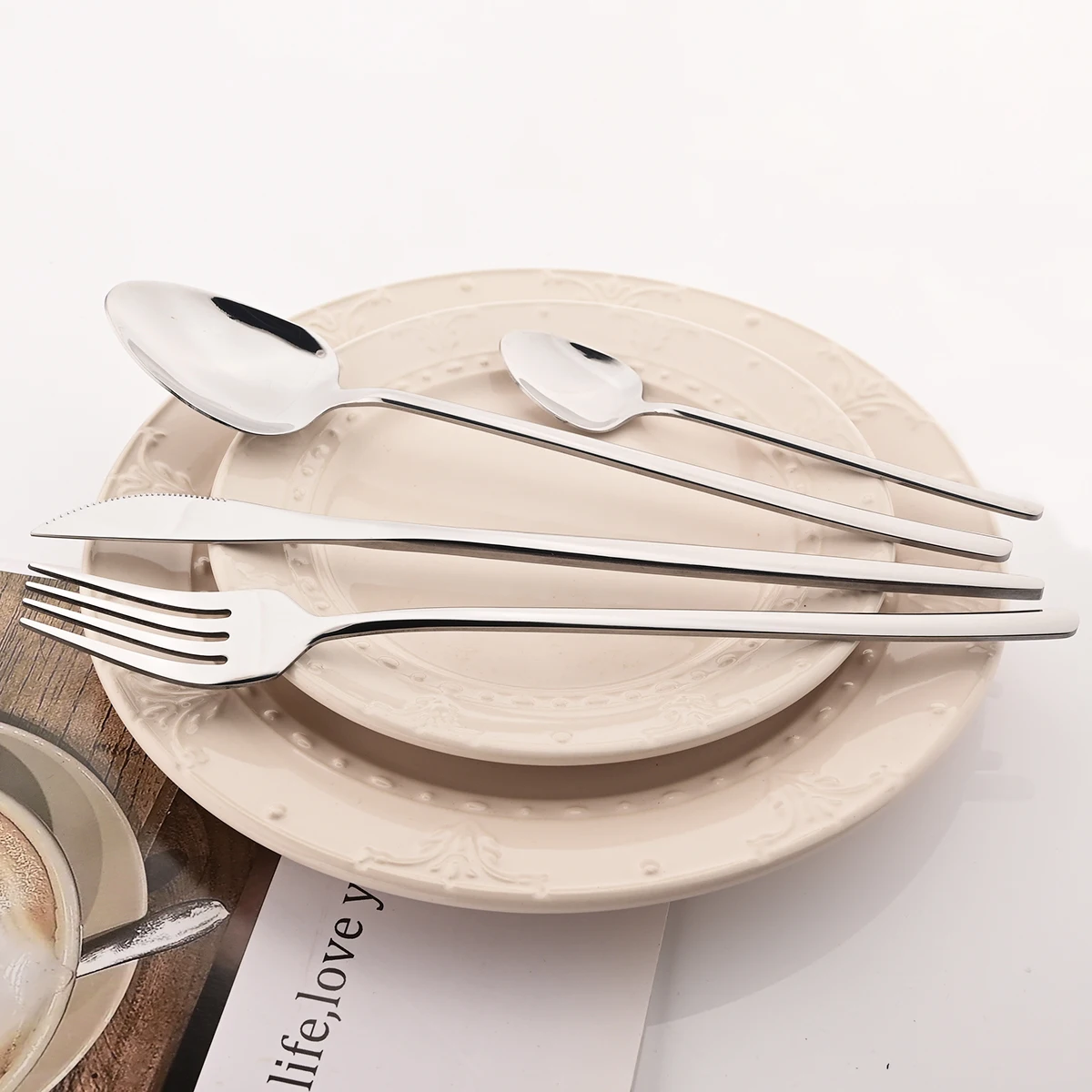 16 шт. золотой набор столовой посуды нож вилка кофейная ложка столовых приборов