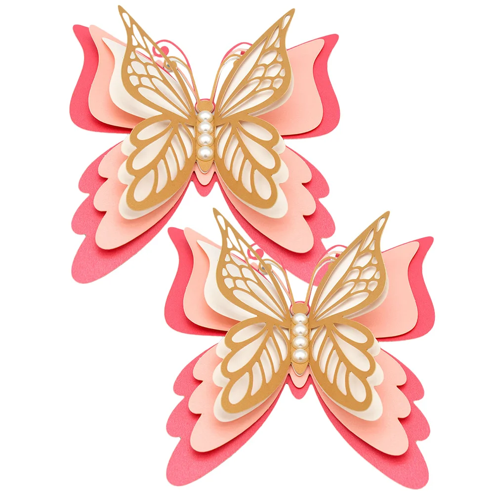 

2pcs Easy Installation Premium Hollow 3D Butterflies Sticke Decorative Wall Butterflies for Layout Supply