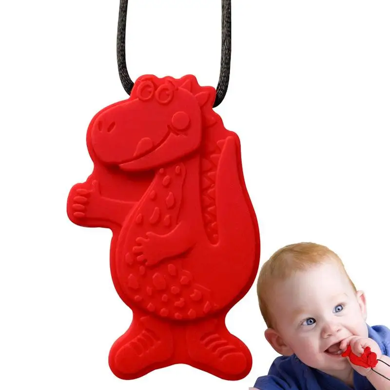 

Kids Chew Necklace Silicone Dinosaur Teether Sensory Chewy Pendant Oral Motor Toys Therapy Tools For Autism ADHD Kids