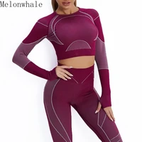 melonwhale 2022 new ins europe america hot sports fitness suit navel long sleeve buttocks high waist fitness yoga trousers ga117