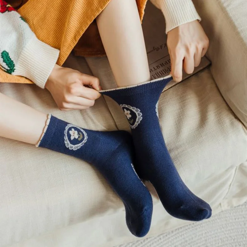 5 Pair Print Keep Warm Socks Women Windproof Cycling Wool Socks  Fashion Long Winter Floor Socks Woman Thick Cute Calzini Donna