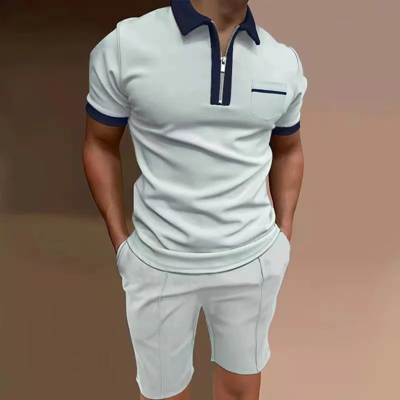 2023 summer new business suit men's short-sleeved polo shirt + shorts 2-piece casual suit men's fashion office wear
