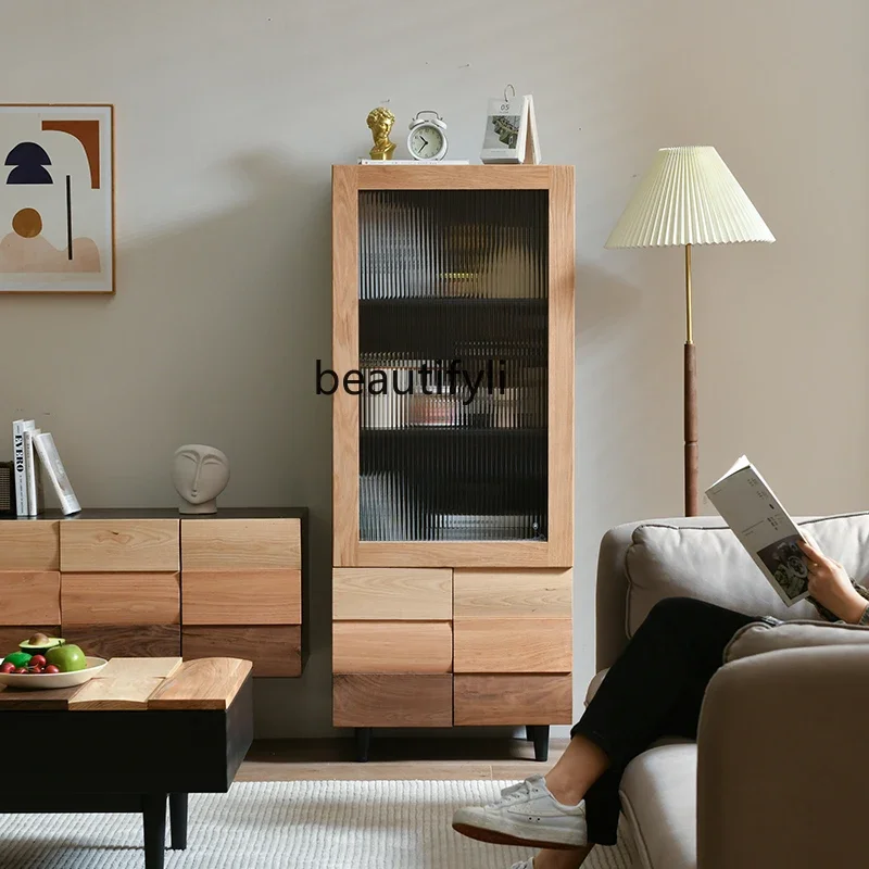 Современный простой цветной стеклянный шкаф-витрина ваби-песочный ветер боковой