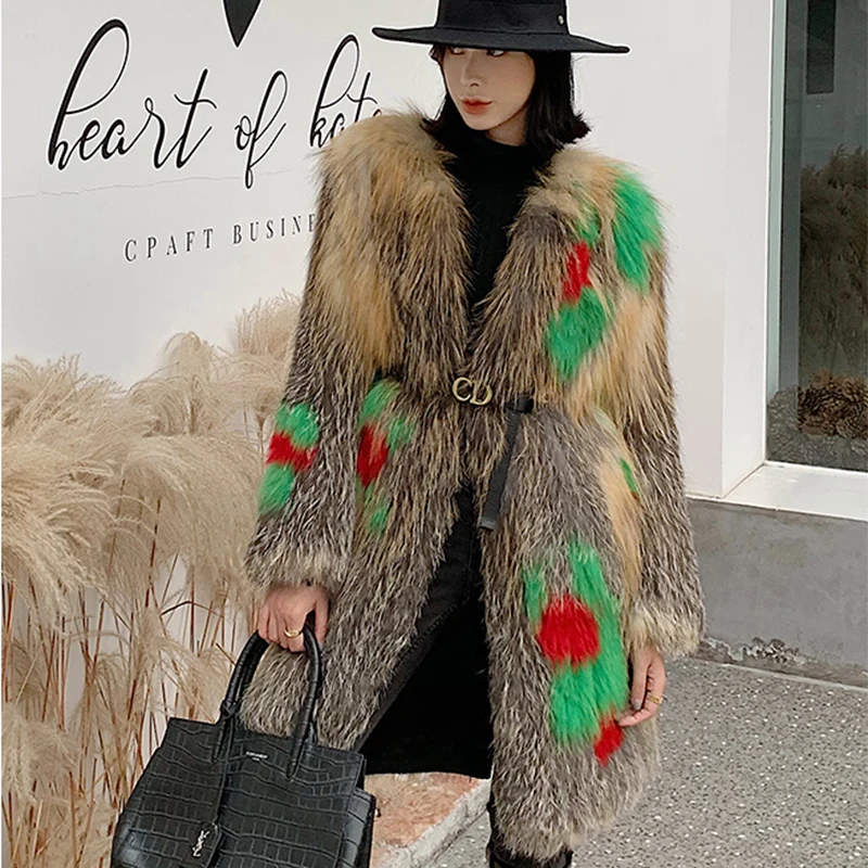 

Phnom Penh Fox Fur Coat Female Flower Color Natural Fox Fur Overcoat O-Neck Long Slim Fit Jackets Winter 2023 Women's Clothing