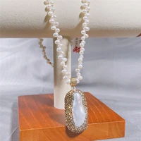 37 hole irregular pearl choker with diamond pearl pendant necklace