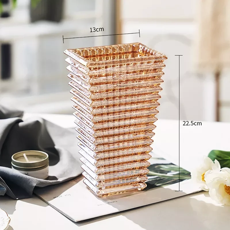 

NEW2023 Nordic Luxury Crystal Vase Arrangement Container Desktop Decoration Rectangular Arrangement Vases