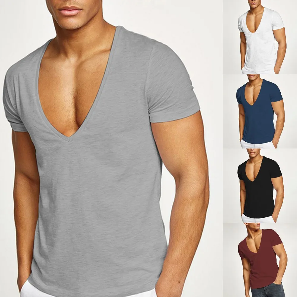 

Футболка мужская приталенная с глубоким V-образным вырезом и коротким рукавом