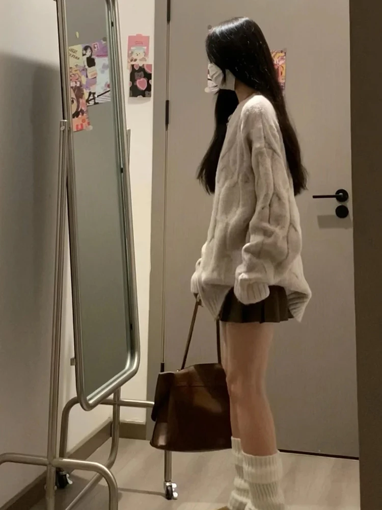 Korean Series Soft Glutinous Loose Pullover Sweater Women Early Autumn Wear Idle Sle Twist Knit High Sense Long sleeve Top