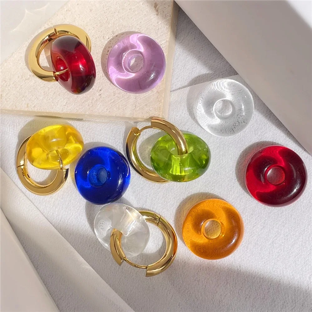 

2022 Korean Wave New Translucent Circle Acrylic Earrings Electroplated Stainless Steel Earrings INS Celebrity Jewelry