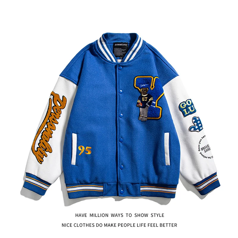 

2021 New Autumn Cartoon Embroid Men's Baseball Bomber Jacket Unisex Women's Letter Varsity Coat Couple Campus Streetwear Casual