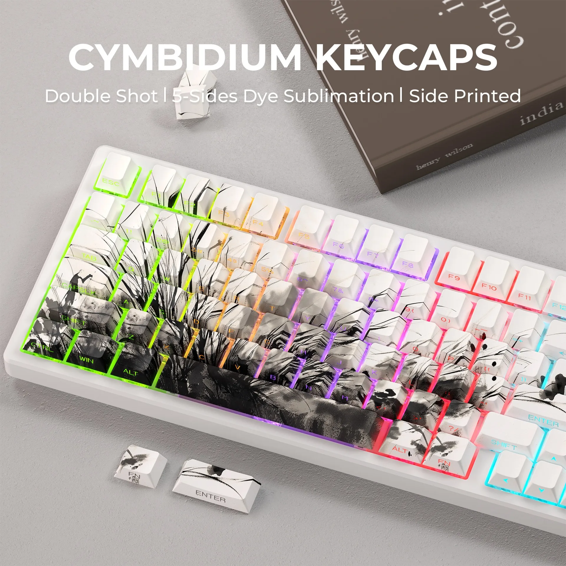 AOZIPU Колпачки для клавиш Shine Through Plum Blossom PBT Вишневый профиль 127 шт