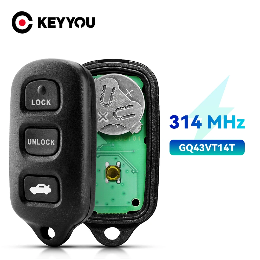 

KEYYOU GQ43VT14T 314Mhz 315Mhz For Toyota Camry Solara Keyless Remote Entry Key Fob Alarm GQ43VT14T 4 3+1 Buttons