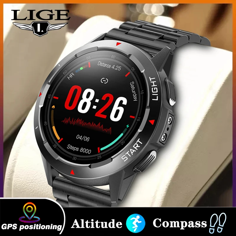 

LIGE GPS Smart Watches Sports Fitness Tracker Blood Oxygen Heart Rate Sleep Detection IP68 Waterproof GPS Positioning Smartwatch