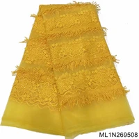 high quality african net lace fabrics dress for women with sequin french tassel lace fabric for wedding dress ml1n2695