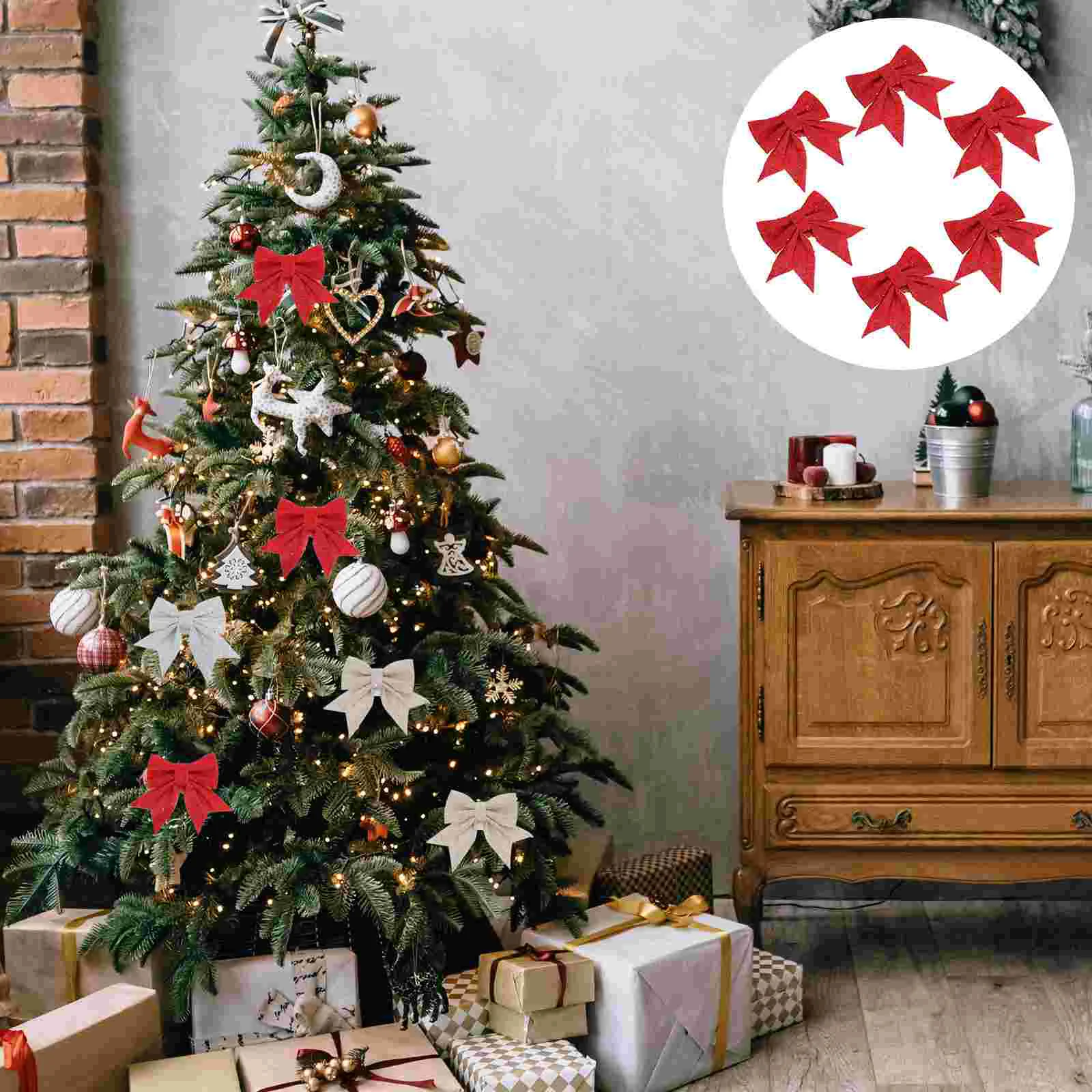 

Christmas Tree Bows Bow Ornaments Forred Pendants Decorations Glitter Decoration Hanging Wreath Decorative Big Small Large Mini
