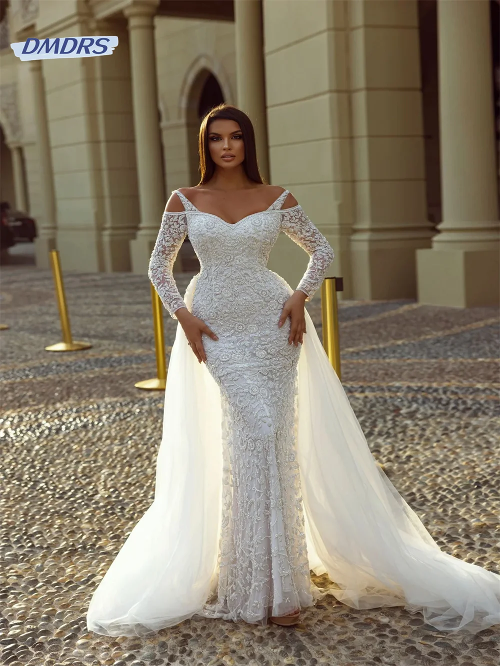 

Beach Cold-Shoulder Sweetheart Neck Wedding Gown Romantic Lace Floor-length Dress For Bride Pastrol Vestidos De Novia