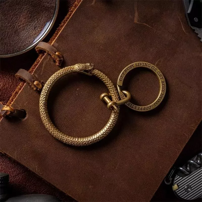 

2023NEW Brass Snake Key Ring Bite Snake Ring Keychain Snake Ouroboros Key Ring Accessory Pendant Copper Snake Car Hanging