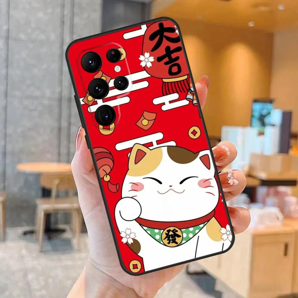 Чехол для телефона Maneki Neko Lucky Cat SamsungS23 S22 S21 S20 Ultra Pro S10 S30Plus S9 20lite Black Cover