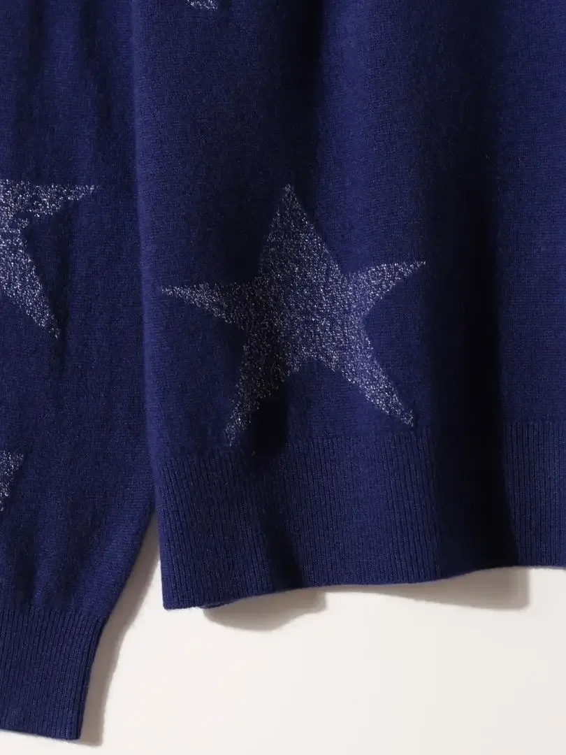 

Women's Cashmere Letters Stars Pattern Knitted Sweater 2023 Autumn/winter Ladies Long Sleeve O-Neck Knitwear Soft Pullover Tops