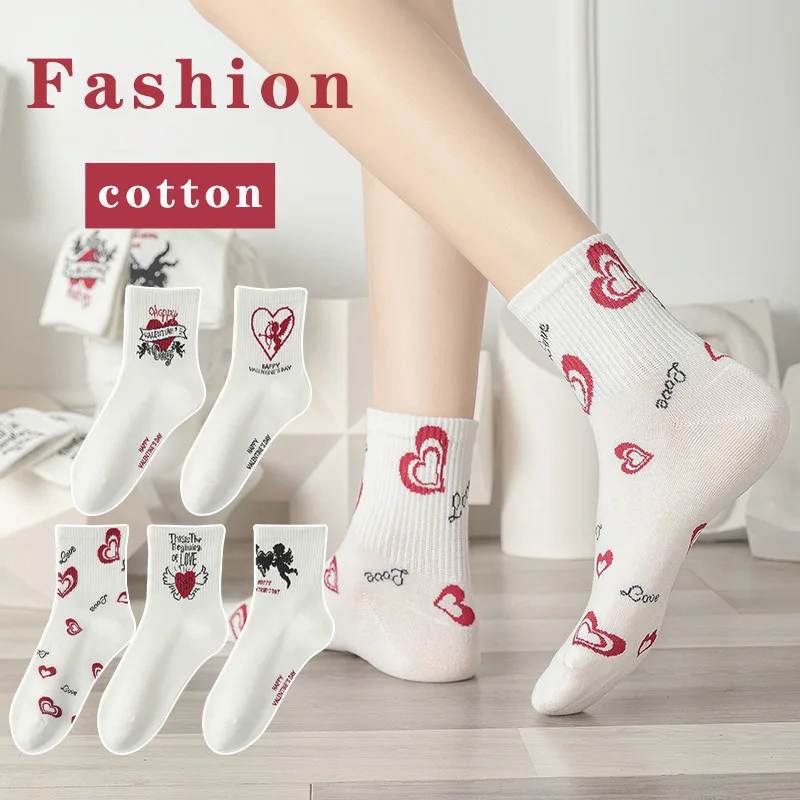 

Ladies Socks gift For Girls Polka Dot Socks Women White Cute Kawaii Harajuku Cotton Heart Patterned short Sockcalcetines mujer