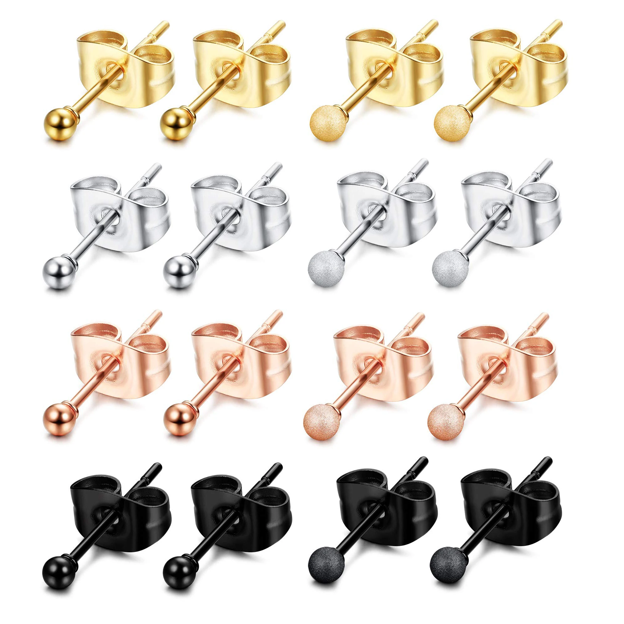 

8 Pairs Stud Ball Earrings 316L Surgical Stainless Steel Round Ball Earrings Set for Women Mens 2mm