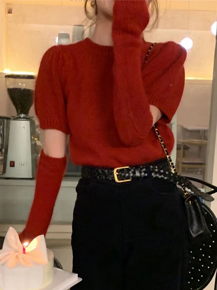 Новогодний красный свитер с нарукавниками для женщин 2024 новинка осени и зимы
