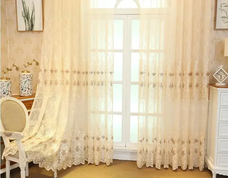 Тюль для гостиной столовой спальни в скандинавском стиле бежевый