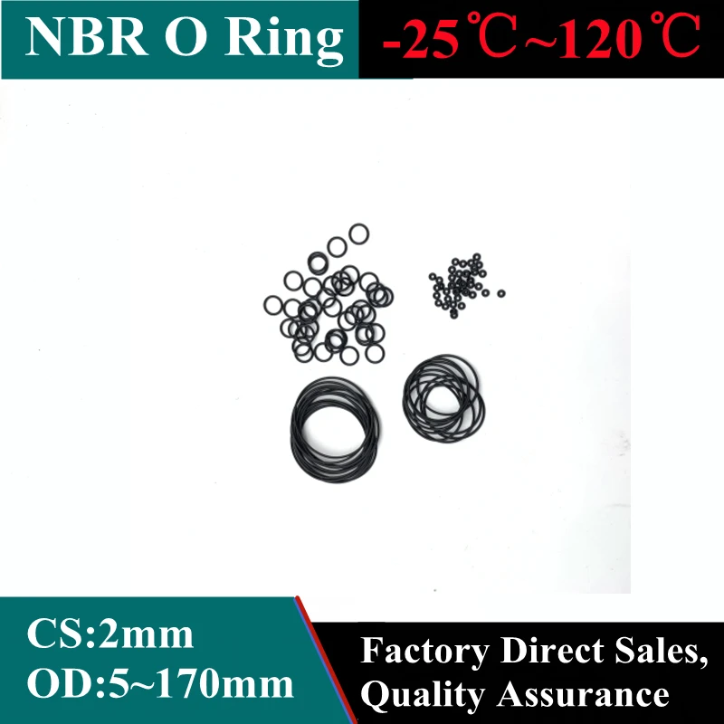 

20pcs Black O Ring Gasket CS 2mm OD 60mm ~ 170mm NBR Automobile Nitrile Rubber Round O Type Corrosion Oil Resistant Seal Washer