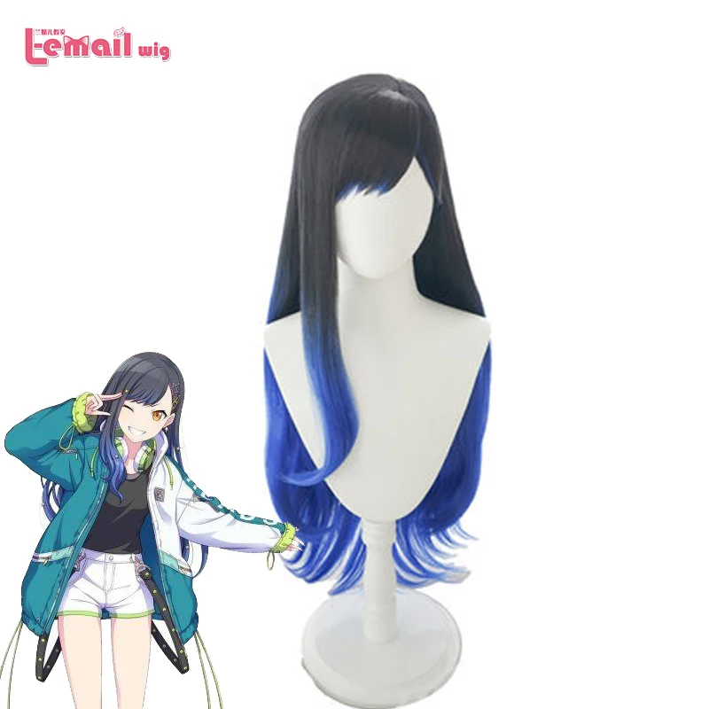 

L-email wig Synthetic Hair Project Sekai Colorful Stag Shiraishi An Cosplay Wigs 70cm Black Mixed Blue Heat Resistant Women Wigs