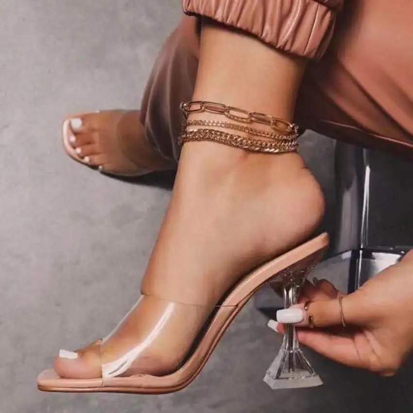 

PVC Jelly Sandals Open Toed High Heels Women Transparent Heel Sandals Slippers Pumps Lady Shoes Sexy Clear Slippers Plus Size