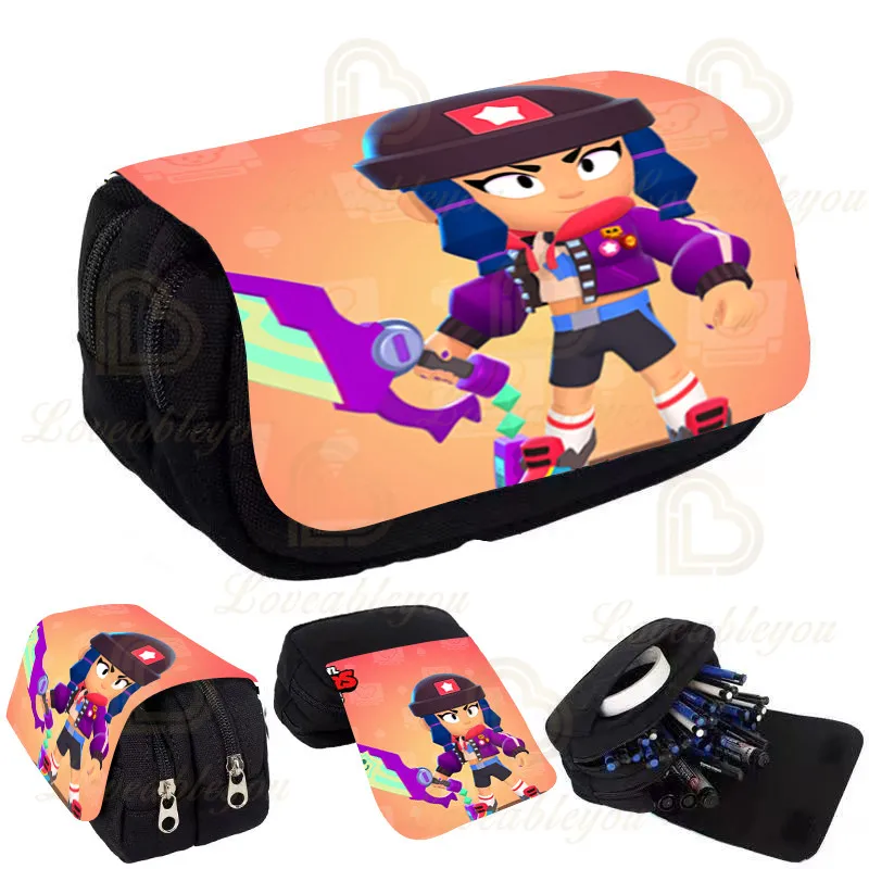 

Stars Print Pencil Case Kids Pencil Box Shoot Game Canvas Stretch Double Layer Large Capacity Cute School Stationery