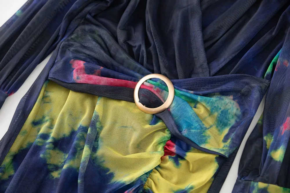 Женское платье рыбий хвост Сетчатое с длинным рукавом и V-образным вырезом в