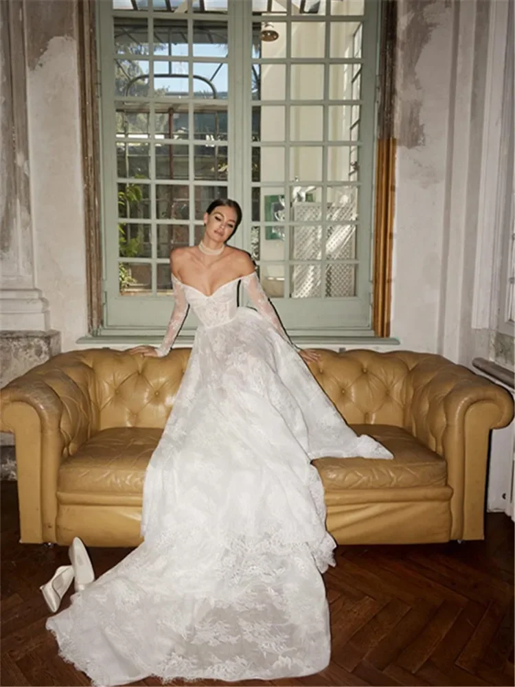 Фото Кружевное свадебное платье по индивидуальному заказу, Larga Sencillo and Elegante Vestidos Para Por La Iglesia Boda Noivas Robe MarieeVestido De Novia №2
