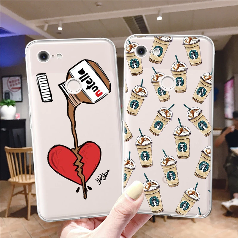 

Coffee Soft TPU Clear Case Back Cover for Google Pixel 6 Pro Pixel 2 3 4 XL 2XL 3XL XL3 4XL 5 4A 5G Silicone Heart Coque Fundas