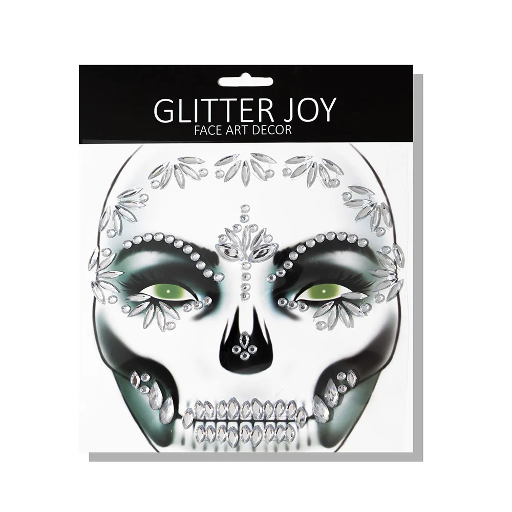 1Pc Halloween Face Jewel Makeup Sticker For Carnival Festival Skull Bone Dressing With Teeth Party Night Club Body Art - купить по