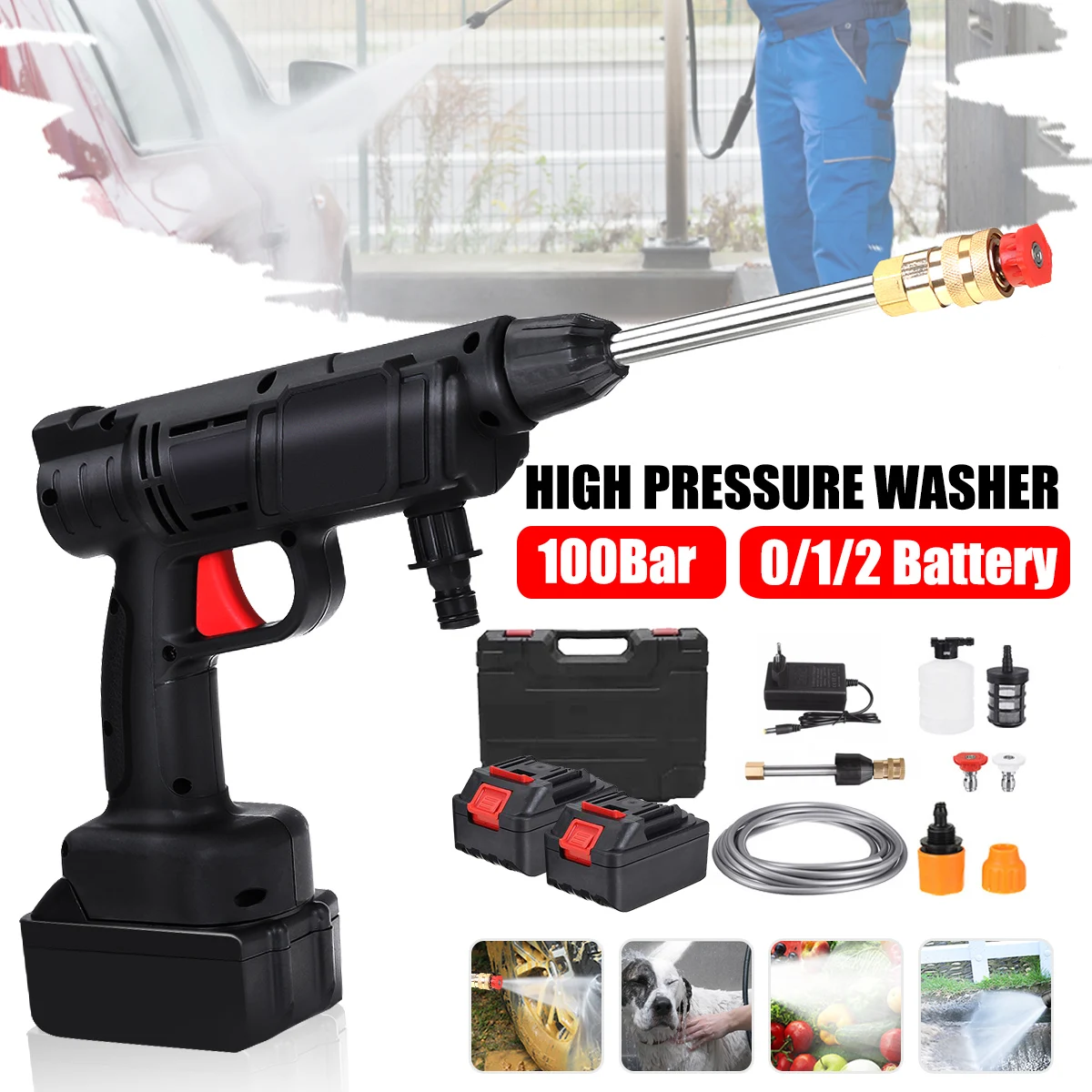100 бар беспроводной высокого давления пистолет для мойки автомобилей 30000 мАч